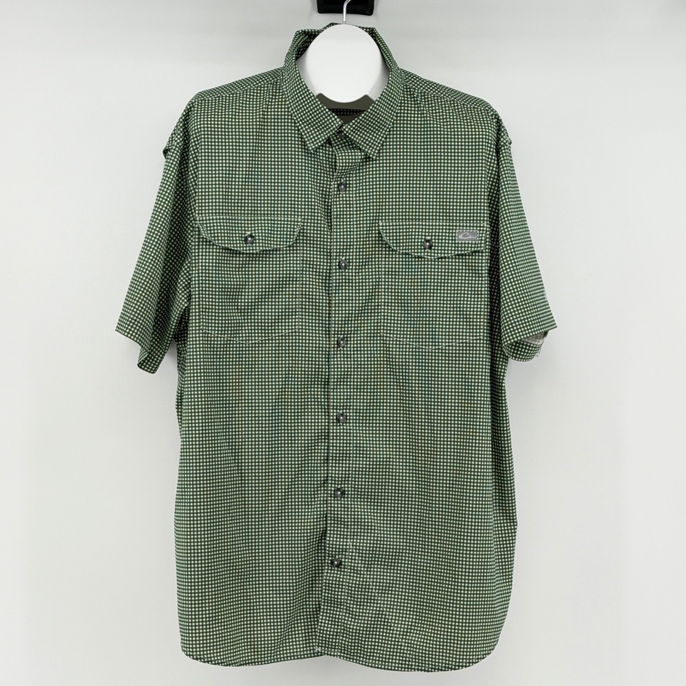 Drake Waterfowl Gingham Fishing Shirt Mens XL Plaid Short Sleeve Vented Outdoors